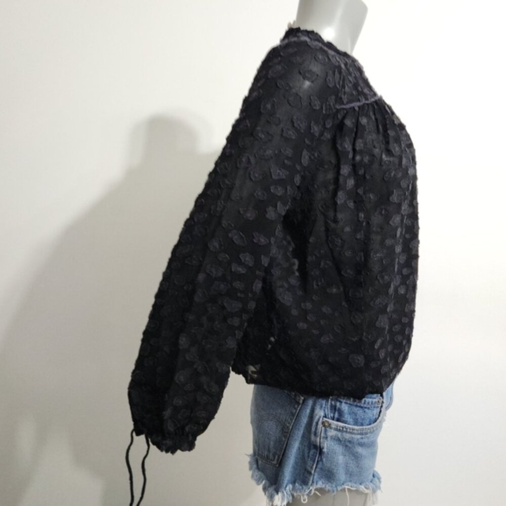 Aritzia X Wilfred Black Lourdes Collared Long Sleeve Sheered Blouse Size S - Picture 4 of 13